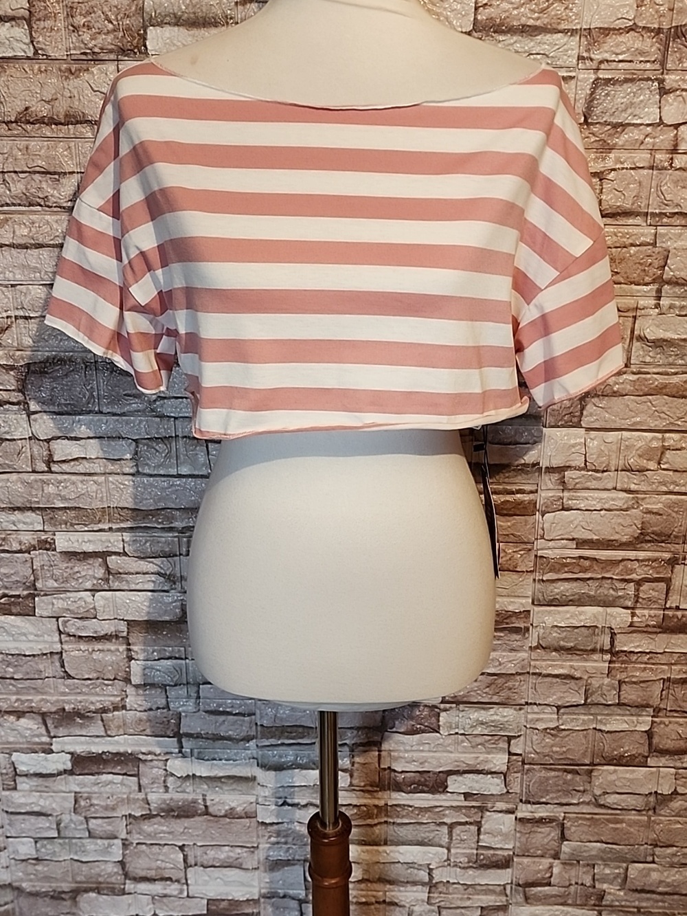 Romwe Aesthetic On Luck Striped Pink and White Crop Top Brand New